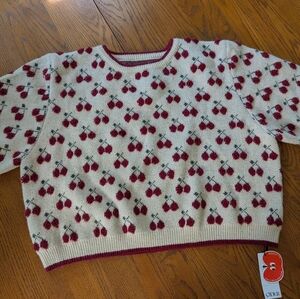 Cider Cream and Red Cherry Pattern Sweater